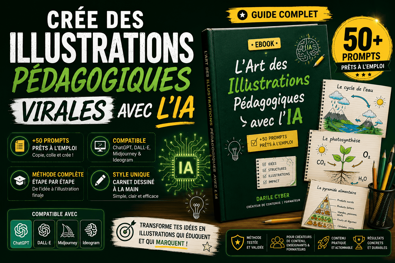 Crée des Illustrations Pédagogiques Virales avec l'IA +50 prompts prêts à copier-coller en français